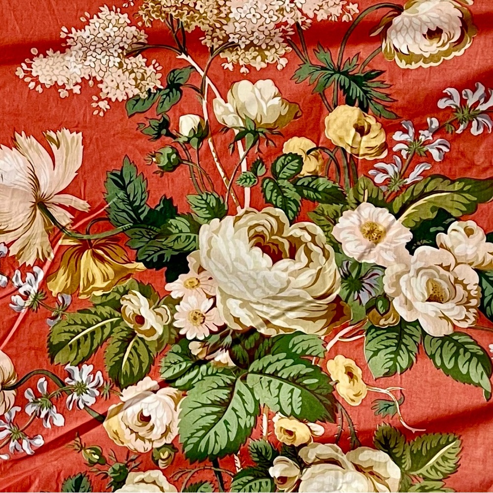 VTG Floral Designer Brunschwig & Fils Fabric in Coral Pink and Green 12 yards